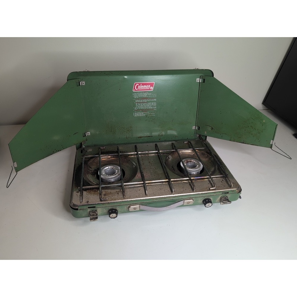 Vintage Coleman Gas 2 Burner Camp Camping Stove Camping Gear Green
